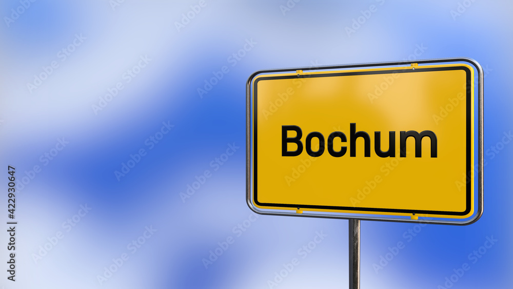 City of Bochum realistic 3D yellow city sign illustration.