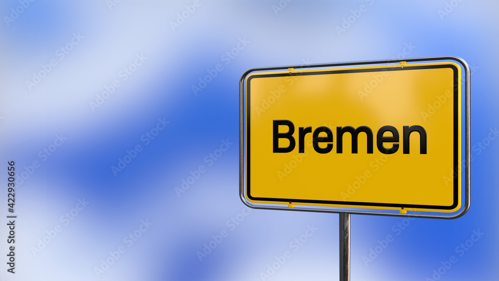 City of Bremen realistic 3D yellow city sign illustration.