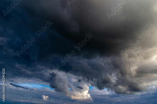 Cumulus clouds in a blue sky.