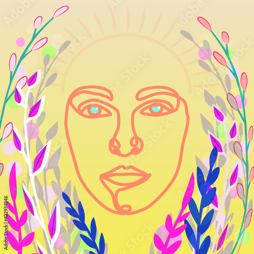 Line art portrait of a girl. Surreal portrait.