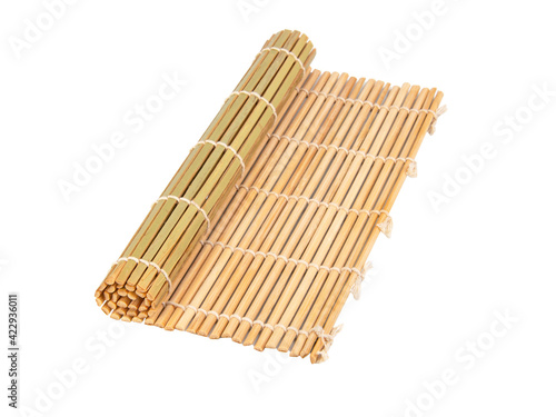 Bright bamboo mat for food isolated on the white background