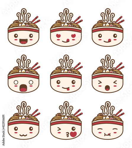 cute ramen emoji with different facial expressions