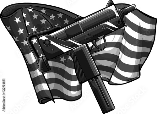 design of weapont Uzi with ameican flag vector illustration photo