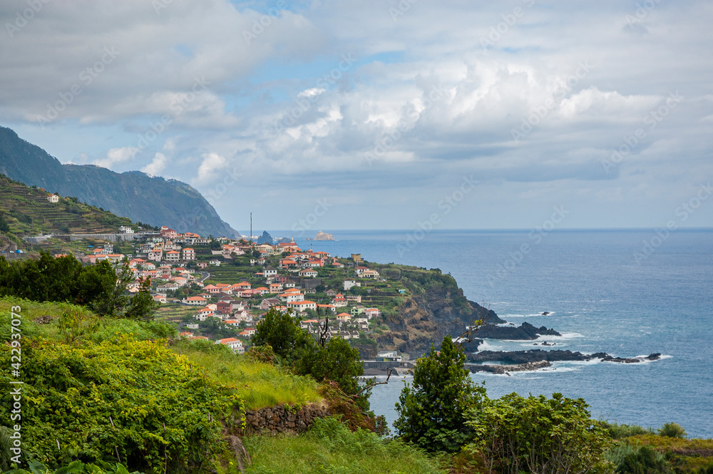 View to village of Seixal and Atlantic Ocean, Madeira