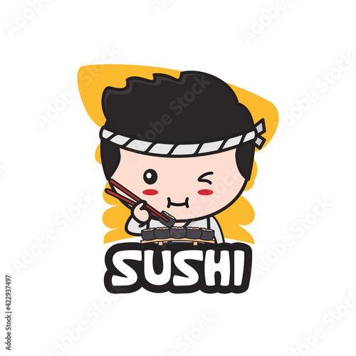 ninja mascot logo template for sushi food