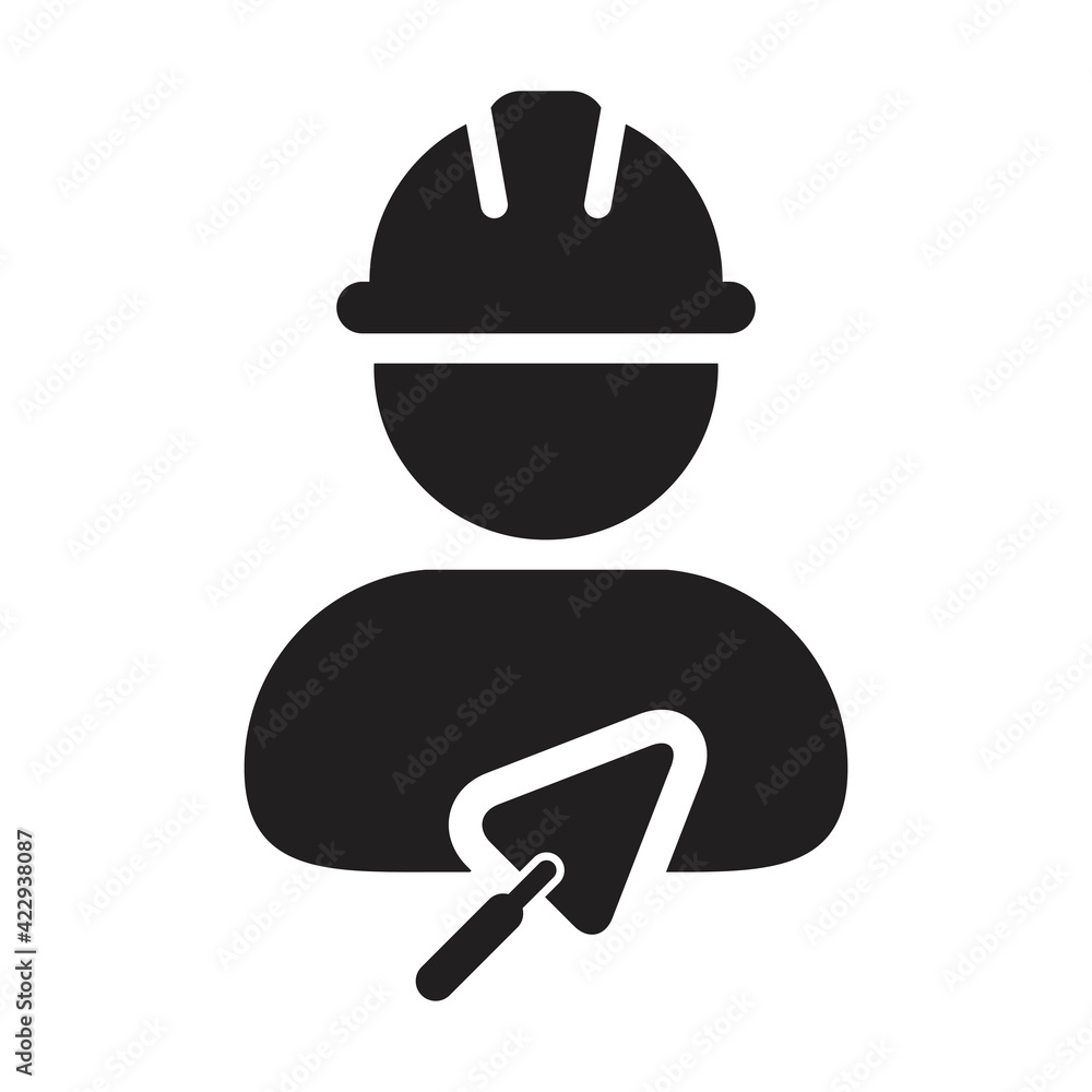 Construction worker icon with trowel vector male contractor person profile avatar with hardhat helmet in a glyph pictogram illustration Construction worker icon with trowel vector male contractor person profile avatar with hardhat helmet in a glyph pictogram illustration