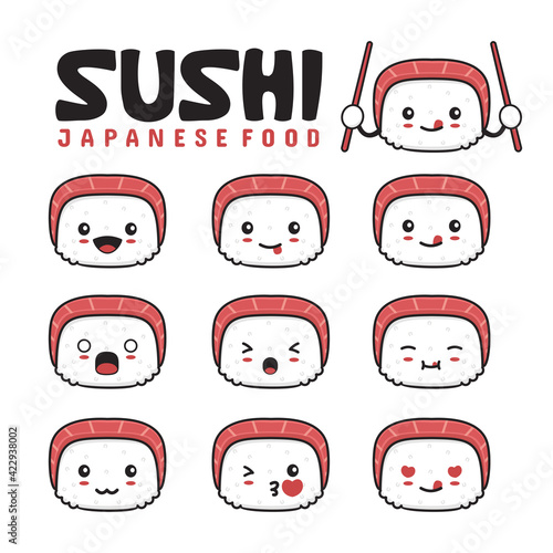 cute sushi emoji with different facial expressions