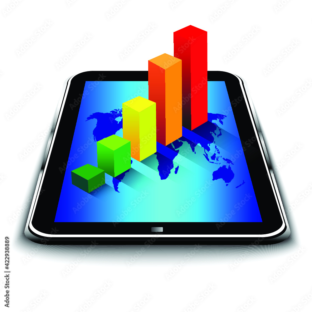 Tablet pc and business graph on the screen. 3d isolated Tablet pc and business graph on the screen. 3d isolated