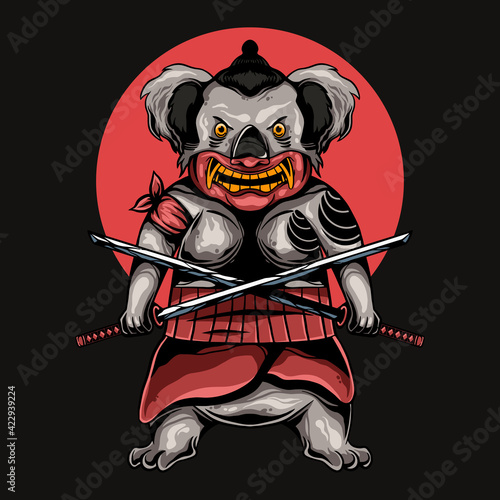 samurai koala with two sword vector illustration