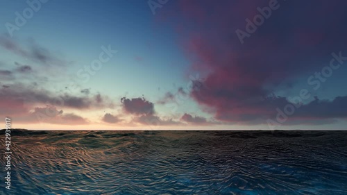 Beautiful tranquil natural vacation seascape with scenic ocean waves in tropical environment, deep clear transparent pure blue water background. A summer travel in paradise, peaceful 3D render