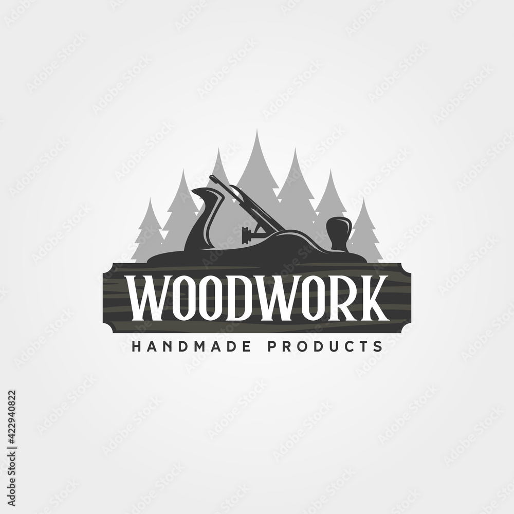 carpentry woodwork and plane logo vector illustration design, carpentry planer vintage logo design