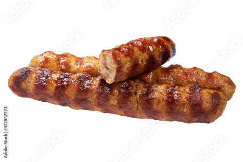 Turkish and Arabic Traditional kebab isolated on a white background with clipping path. Lulya kebab, meat on the grill, minced meat