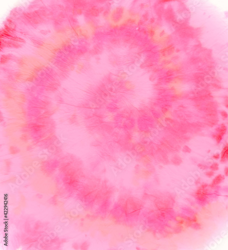 Abstract Design with Watercolor Art. Batik Kaleidoscope. Red Tie Dye Swirl. Tye Die Spiral Pattern. Hippie Light Roll. Artistic Texture for Material Shirt. Circle Print. Pink Tie Dye Swirl.