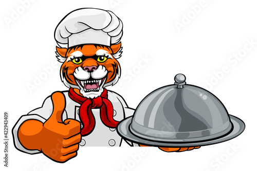Tiger Chef Mascot Sign Cart...