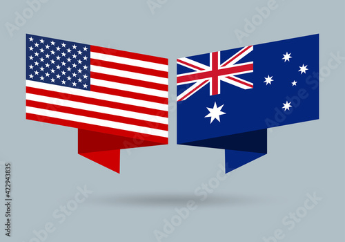 USA and Australia flags. Australian and American national symbols. Vector illustration.