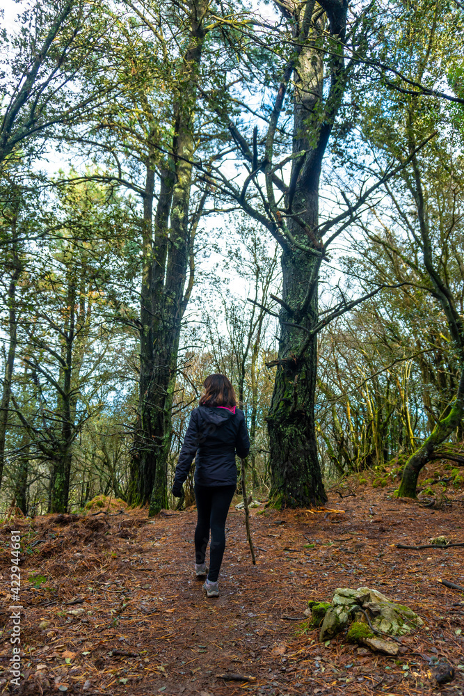 A young man trekking on Mount Arno in the municipality of Mutriku in Gipuzkoa. Basque Country, Spain