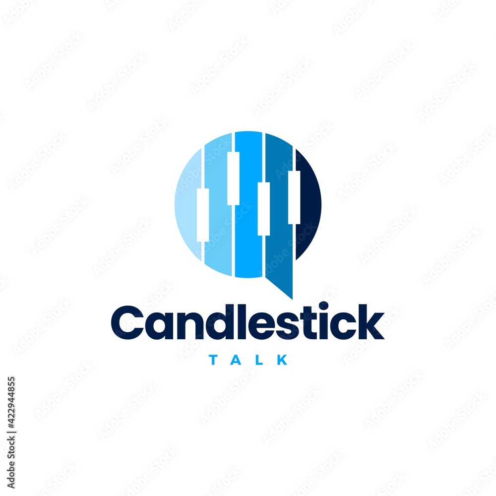 candlestick bar finance financial talk chat bubble logo vector icon illustration