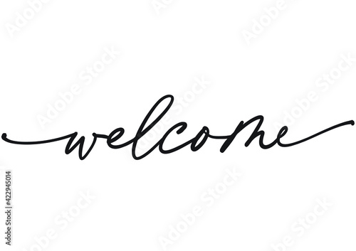 Welcome hand lettering text black on white background. Modern calligraphy style 