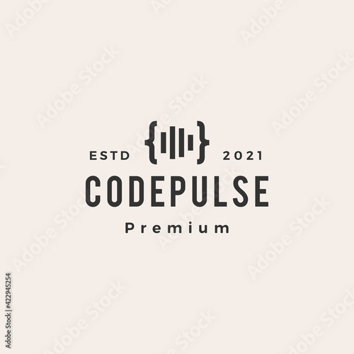 code pulse hipster vintage logo vector icon illustration