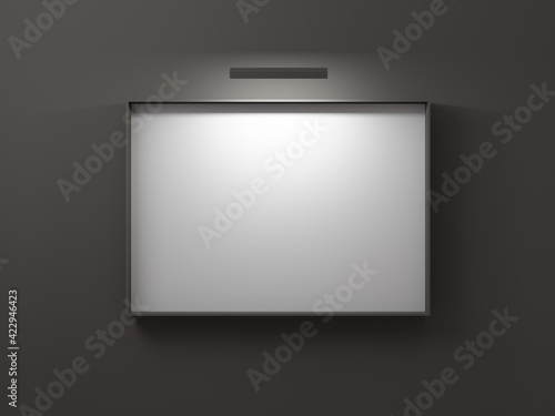 Horizontal empty frame on black wall