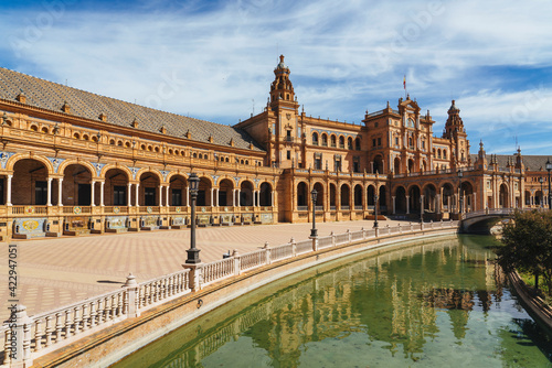 Panoramic view of Spain Square of Seville, in Andalusia