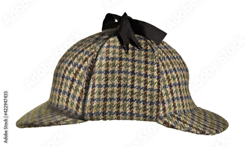 Sherlock Holmes hat without people, isolated on white background, side view 