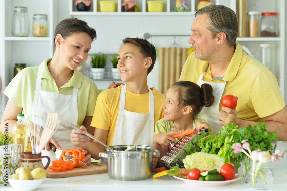 Cute family cooking