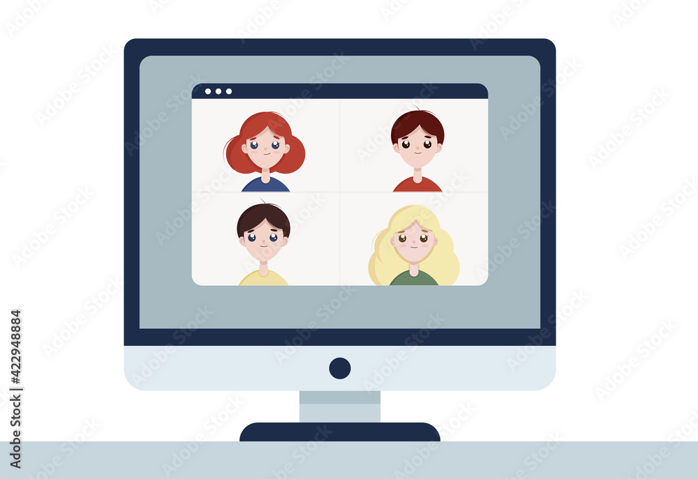 People connecting, learning or meeting online with video conference remote working on computer, work from home and work from, flat vector illustration People connecting, learning or meeting online with video conference remote working on computer, work from home and work from, flat vector illustration
