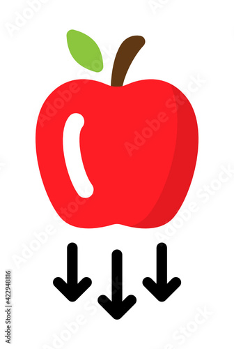 Gravity illustration. Apple falling down due to gravitational force of Newton's Law.