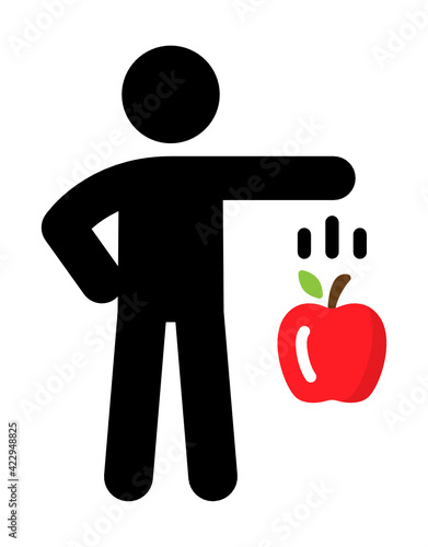 Gravity illustration. Apple falling down due to gravitational force of Newton's Law.