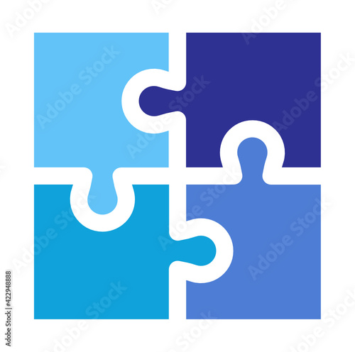 Square four pieces of jigsaw puzzle or teamwork concept flat color vector icon illustration.