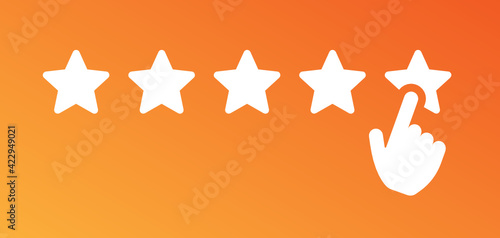 Hand give rating five star. Flat design vector illustration.