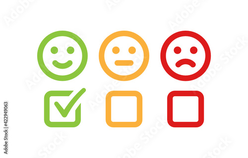 Customer satisfaction concept vector. Ticking smiley emoji sign icon illustration. 