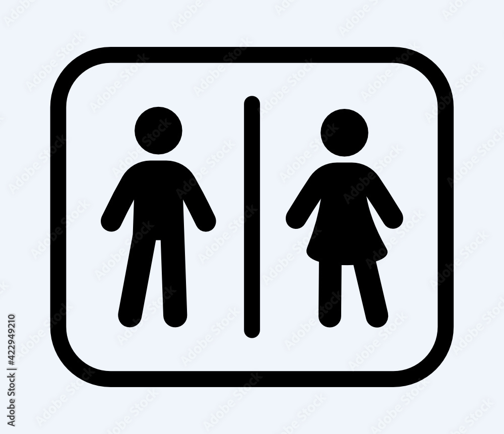 Toilet and restroom sign black icon. Male, female symbol vector illustration on white background. Toilet and restroom sign black icon. Male, female symbol vector illustration on white background.