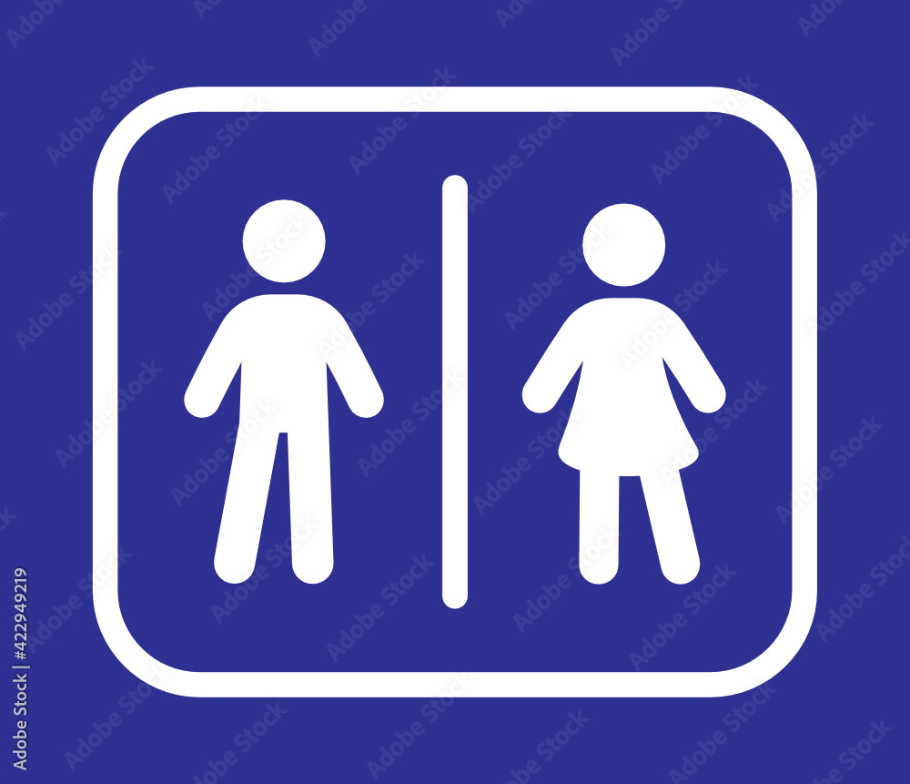Toilet and restroom sign icon. Male, female symbol vector illustration on blue background. Toilet and restroom sign icon. Male, female symbol vector illustration on blue background.