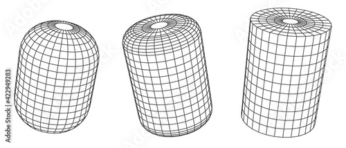 Cylinder of polygon mesh grid isolated on white color. Technology abstract art background. Collection of minimalistic geometric design sci-fi elements. Vector futuristic digital concept.