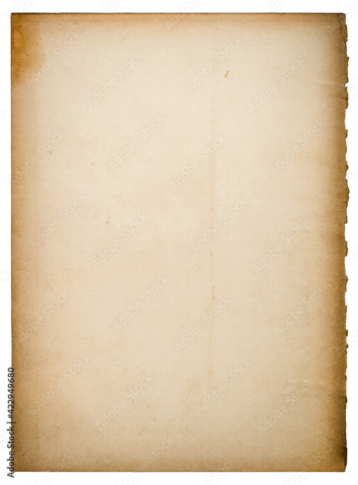 Fototapeta premium Old paper sheet ripped edges isolated white background