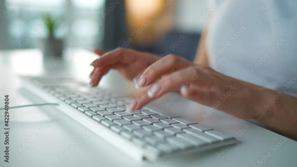 Accelerated video of female hands typing on a computer keyboard. Concept of remote work. Quick motion. Timelapse Accelerated video of female hands typing on a computer keyboard. Concept of remote work. Quick motion. Timelapse