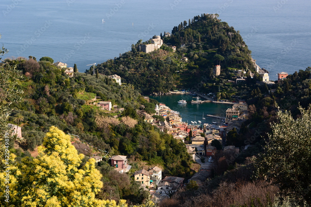 View of Portofino from San Sebastiano. Liguria. Italy