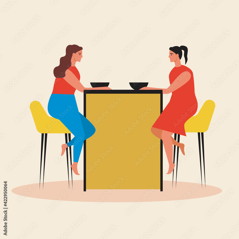 Lgbtq Couple Having Dinner Together Flat Vector Stock Illustration