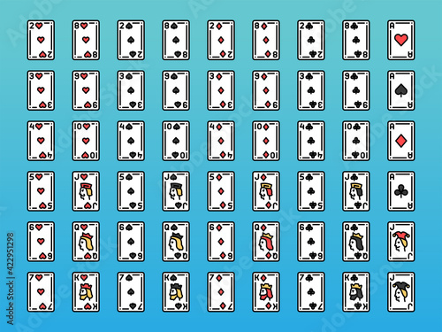 Collection playing cards olor line icon set. Gambling. Pictograms for web page, mobile app, promo. UI UX GUI design element.