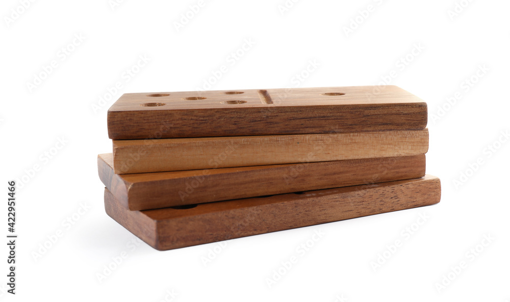 Wooden domino tiles with pips isolated on white Wooden domino tiles with pips isolated on white