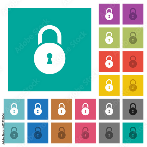 Locked round padlock with keyhole square flat multi colored icons