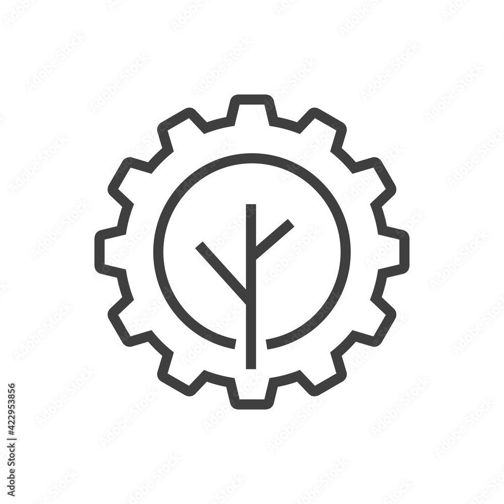Logotipo engranaje con forma de árbol con lineas de color gris Logotipo engranaje con forma de árbol con lineas de color gris