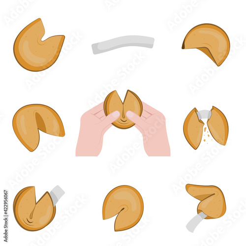 Set of cute chinese fortune cookies. Vector illustration.