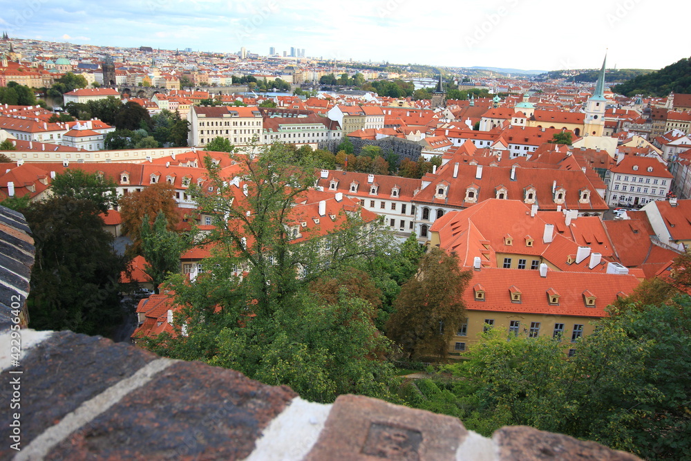 Prague city view of red rooftops from Prague Castle