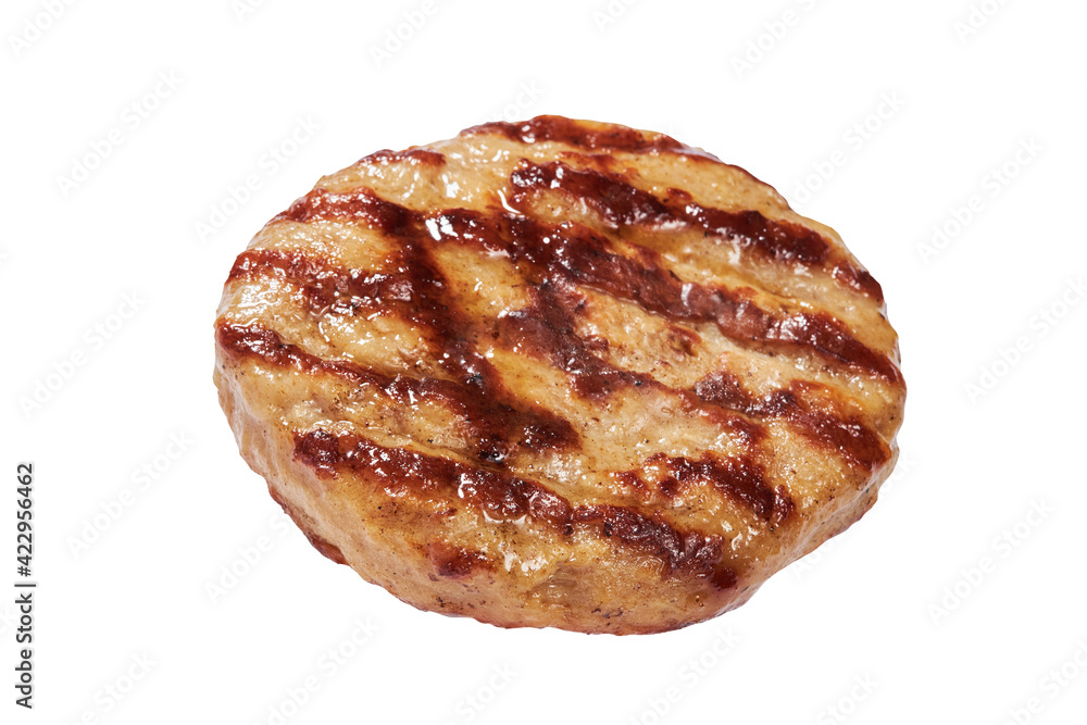 Grilled minced chicken cutlets isolated on white background with clipping path