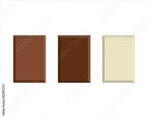 Vector illustration of pieces of dark and white chocolate on a white isolated background. Flat design. Realistic execution. For a wide variety of design applications.