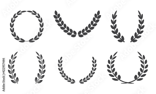 Olive crown, laurel vector wreath, leaves braches, black victory award, sport winner icon islated on white background. Heraldry illustration