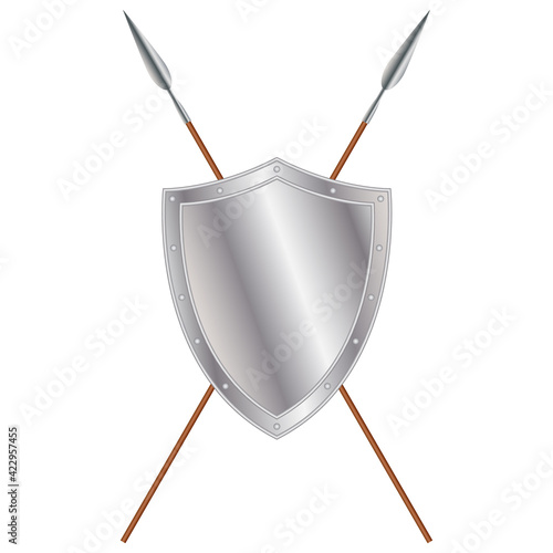 Medieval shield and crossed spears, vector illustration design

